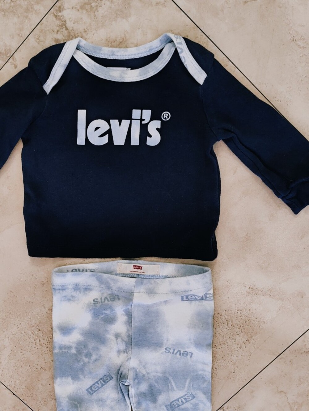 Baby Levi's Navy Top with Light Blue Tie-Dye Leggings Sz 6-9 Mo.